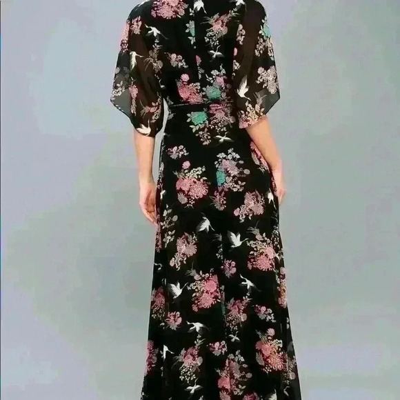 Lulus Sweet Bouquet Black Floral Print Wrap Maxi Dress Size Small - Picture 3 of 12